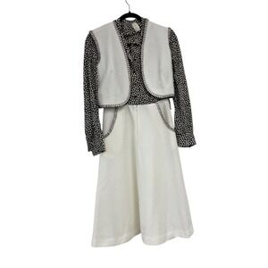 Verona Shirt Dress &‎ Vest Set Vintage 8 Brown White Leopard Print 70s Midi